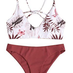Women's Sexy Bathing Suit Floral Print Cross Back Bikini